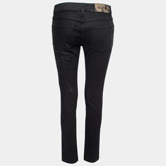 Valentino Black Denim Lace Trimmed Jeans - Picture 2 of 16